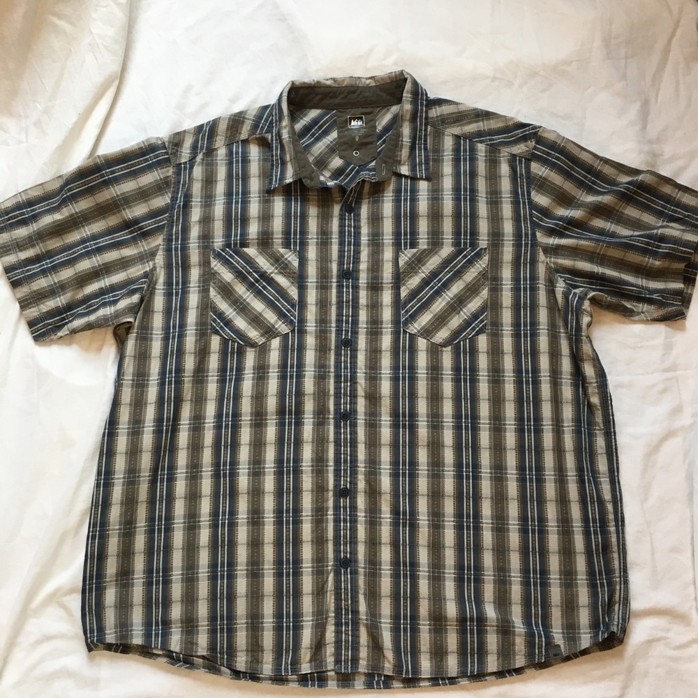 REI Madrona Green Plaid Shirt, XXL